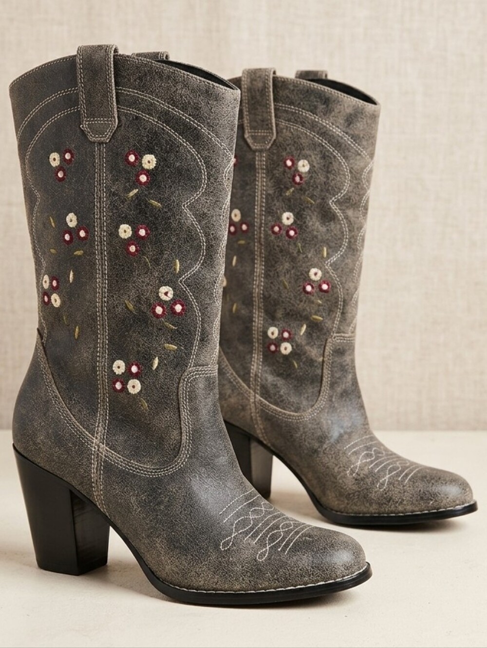 Seycgelles Size 10 Embellished Gray Western Mid-Calf Boots for Women